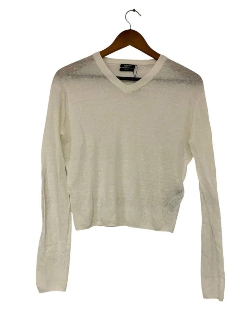 Massimo Dutti Womens Linen Sweater Size XS White V-Neck Sheer Knit 5740/648 NWT